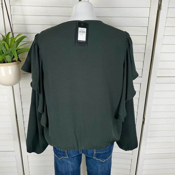New City Chic‎ Soft Ruffled Utility Jacket Army Green Zip Up Bomber Size S / 16 - Picture 4 of 8